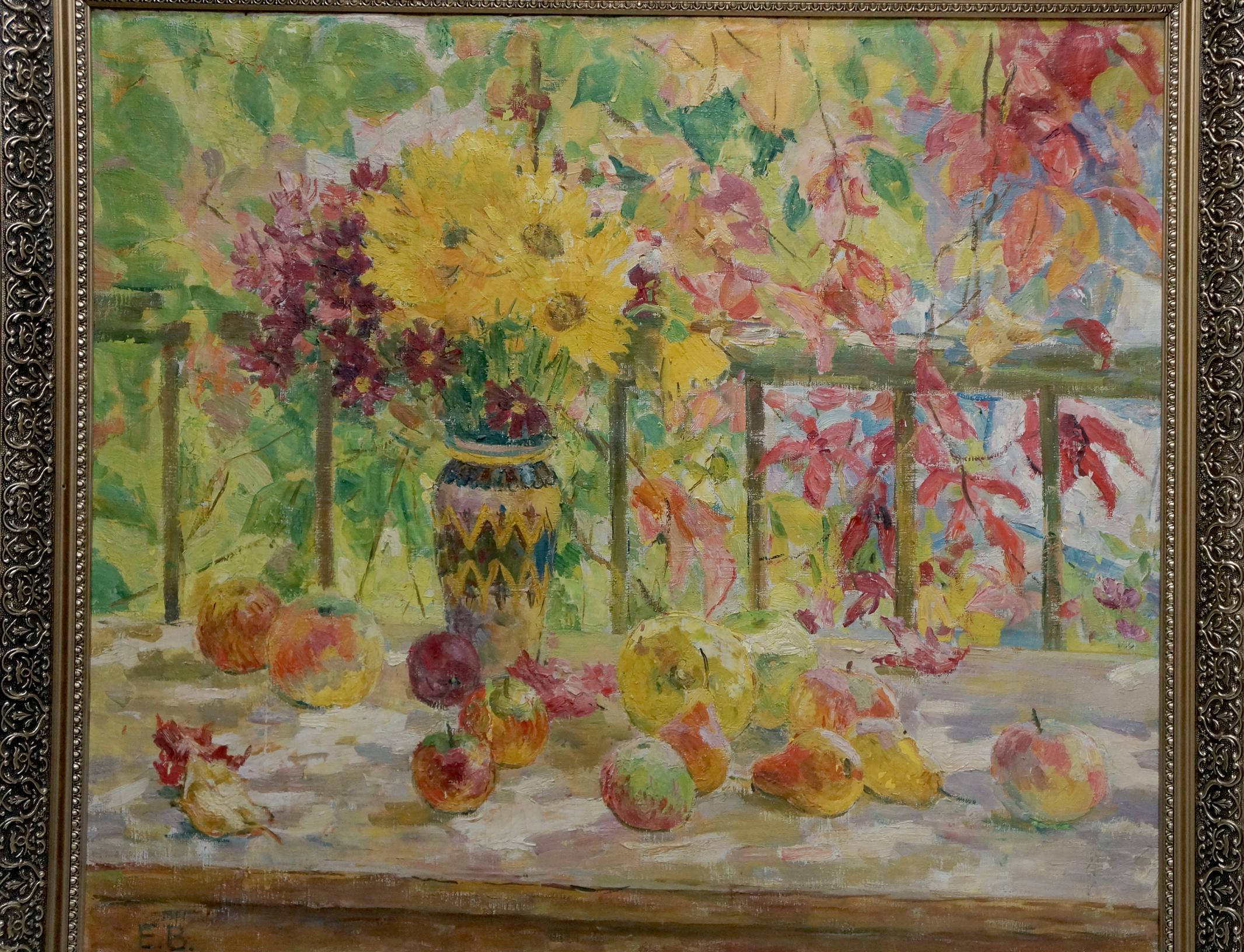 Oil painting Still life of autumn flowers and fruits Evgeny Volobuev