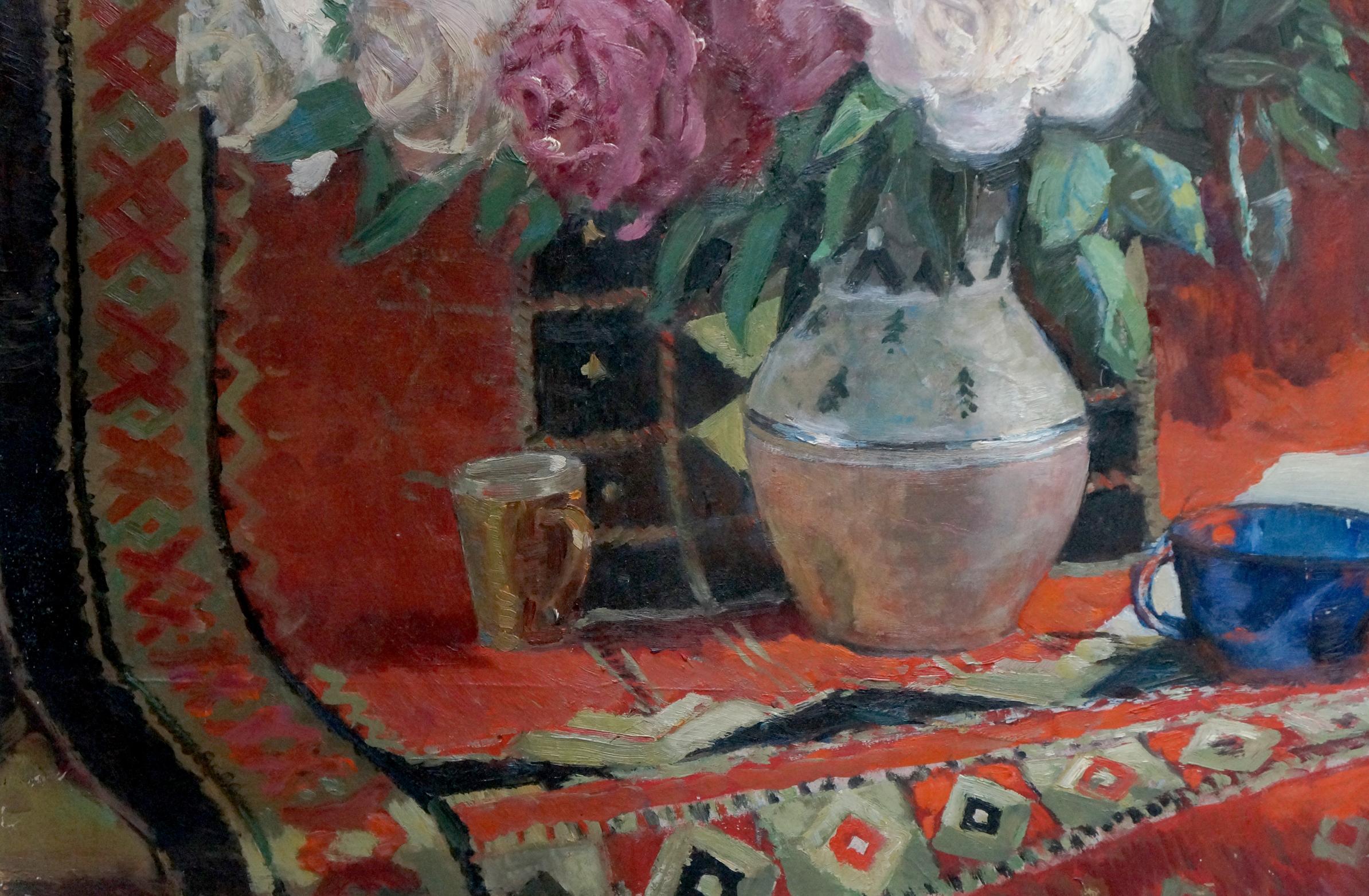 Oil painting Roses in a vase