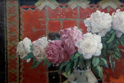 Oil painting Roses in a vase