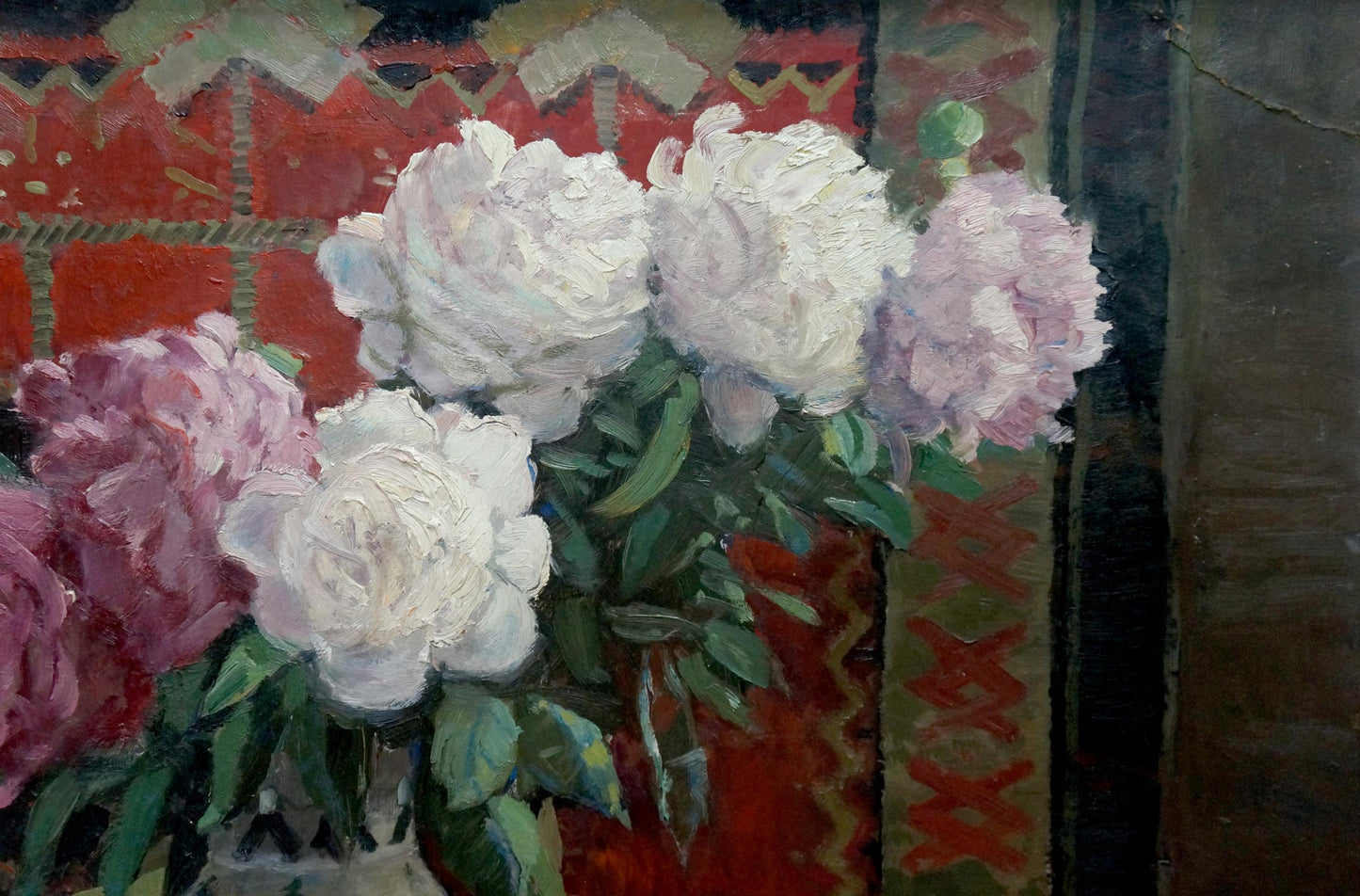 Oil painting Roses in a vase