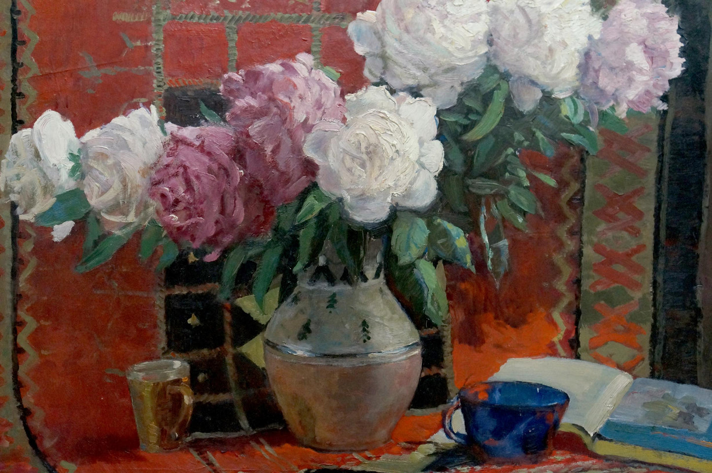 Oil painting Roses in a vase