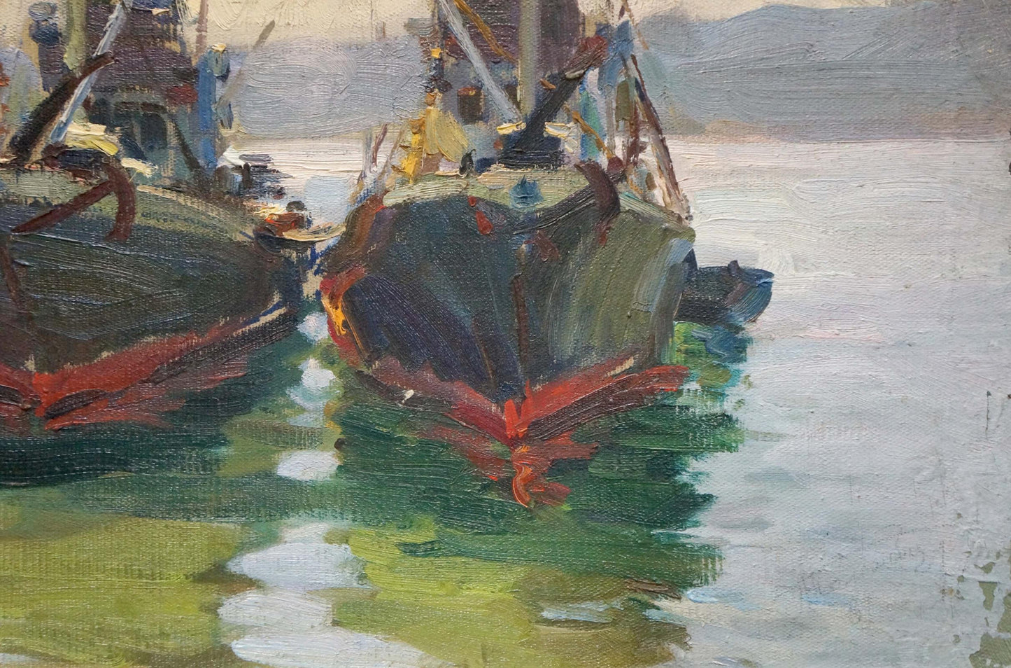 Oil painting Ships in port Kolomoitsev Petr Mikhailovich