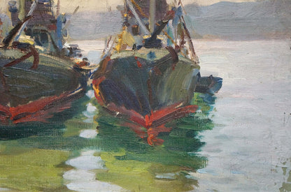 Oil painting Ships in port Kolomoitsev Petr Mikhailovich