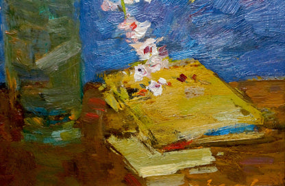 Oil painting Still life with book and flower Fedor Zakharov