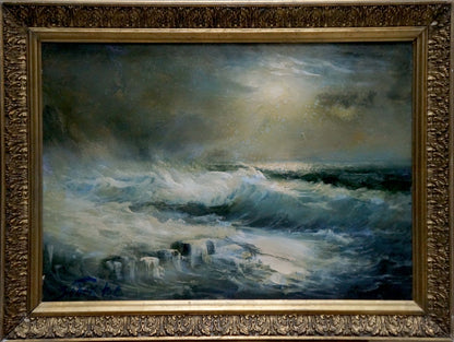 Oil painting Night sea waves Vladimir Zebek