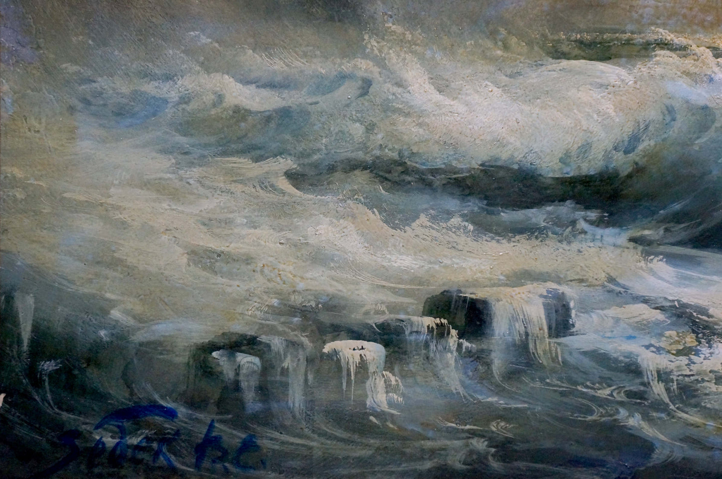 Oil painting Night sea waves Vladimir Zebek