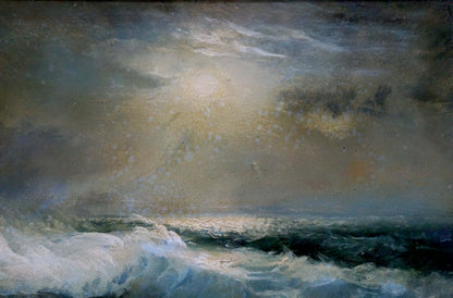 Oil painting Night sea waves Vladimir Zebek