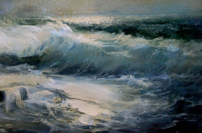 Oil painting Night sea waves Vladimir Zebek