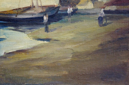 Oil painting Boats by the shore