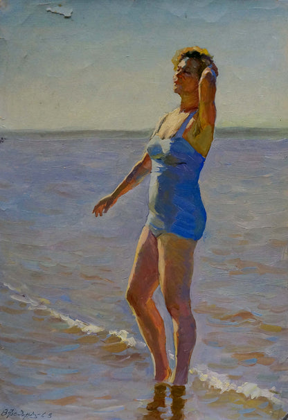 Oil painting Girl on the beach Vyacheslav Andreevich Fedorov