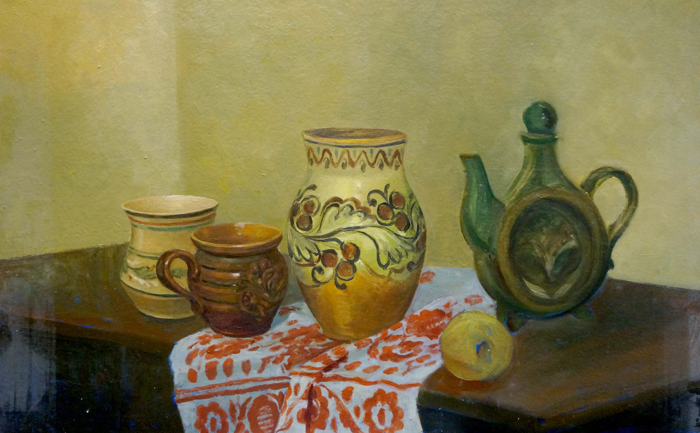 Oil painting Still life with dishes Unknown artist