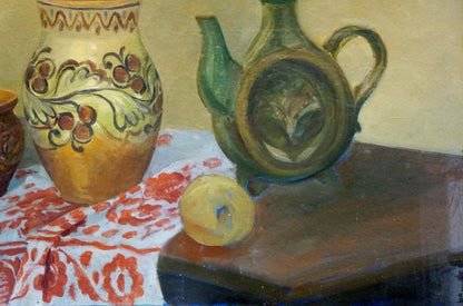 Oil painting Still life with dishes Unknown artist