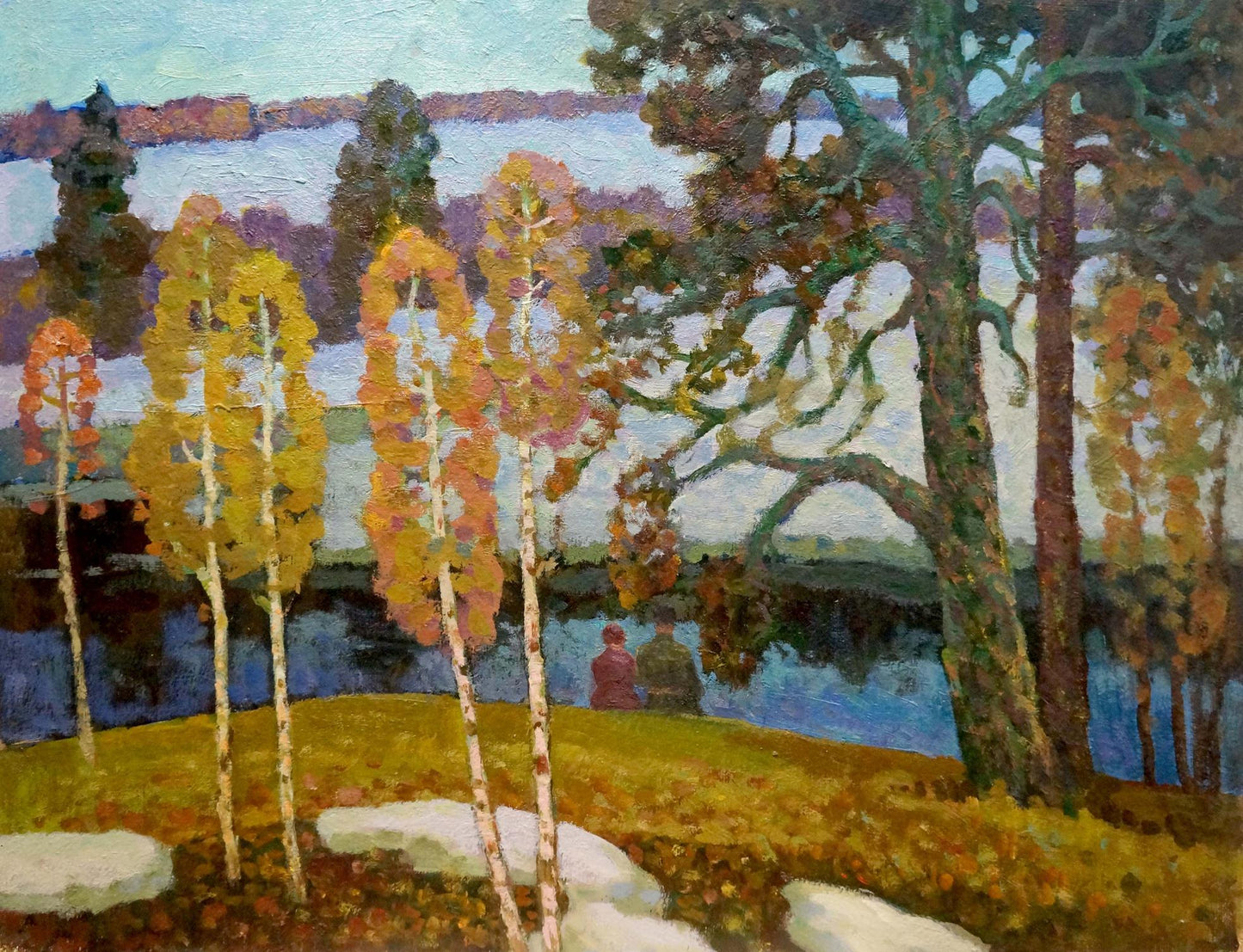 Oil painting Birches by the river Ruban Grigory Savelievich