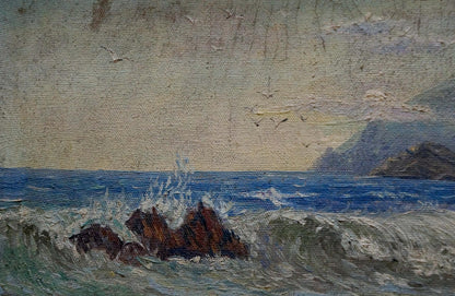 Oil painting Seascape and mountain shore Unknown artist