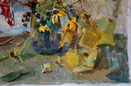 Oil painting Flowers and lemon Vera Dovgalevskaya