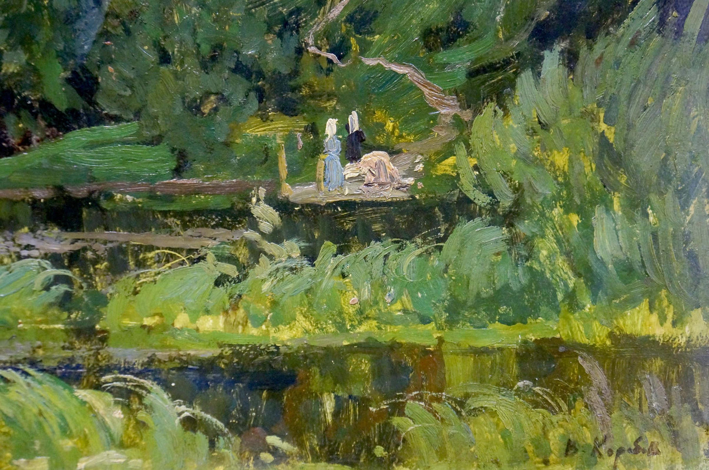 Vladimir Andreevich Korobov's oil rendition of a serene river landscape