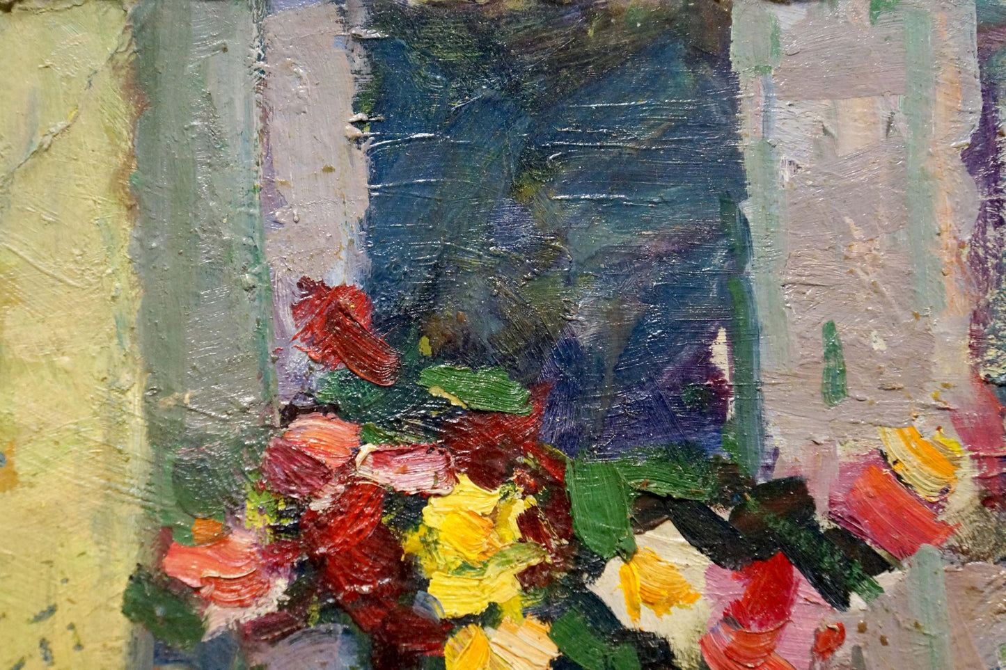 Oil painting Flowers on the windowsill