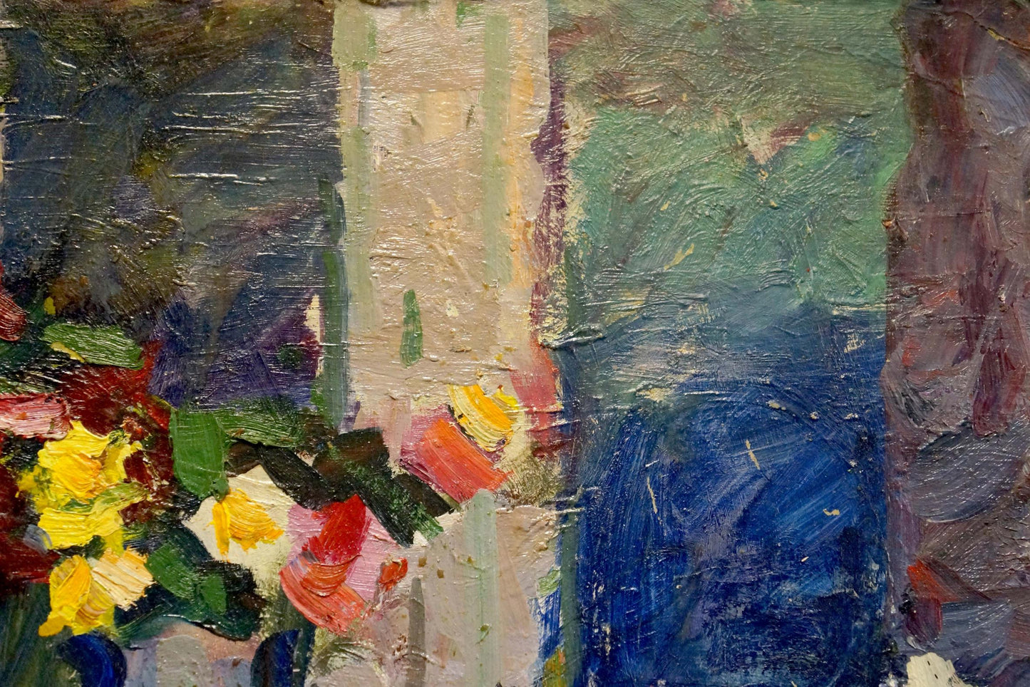 Oil painting Flowers on the windowsill