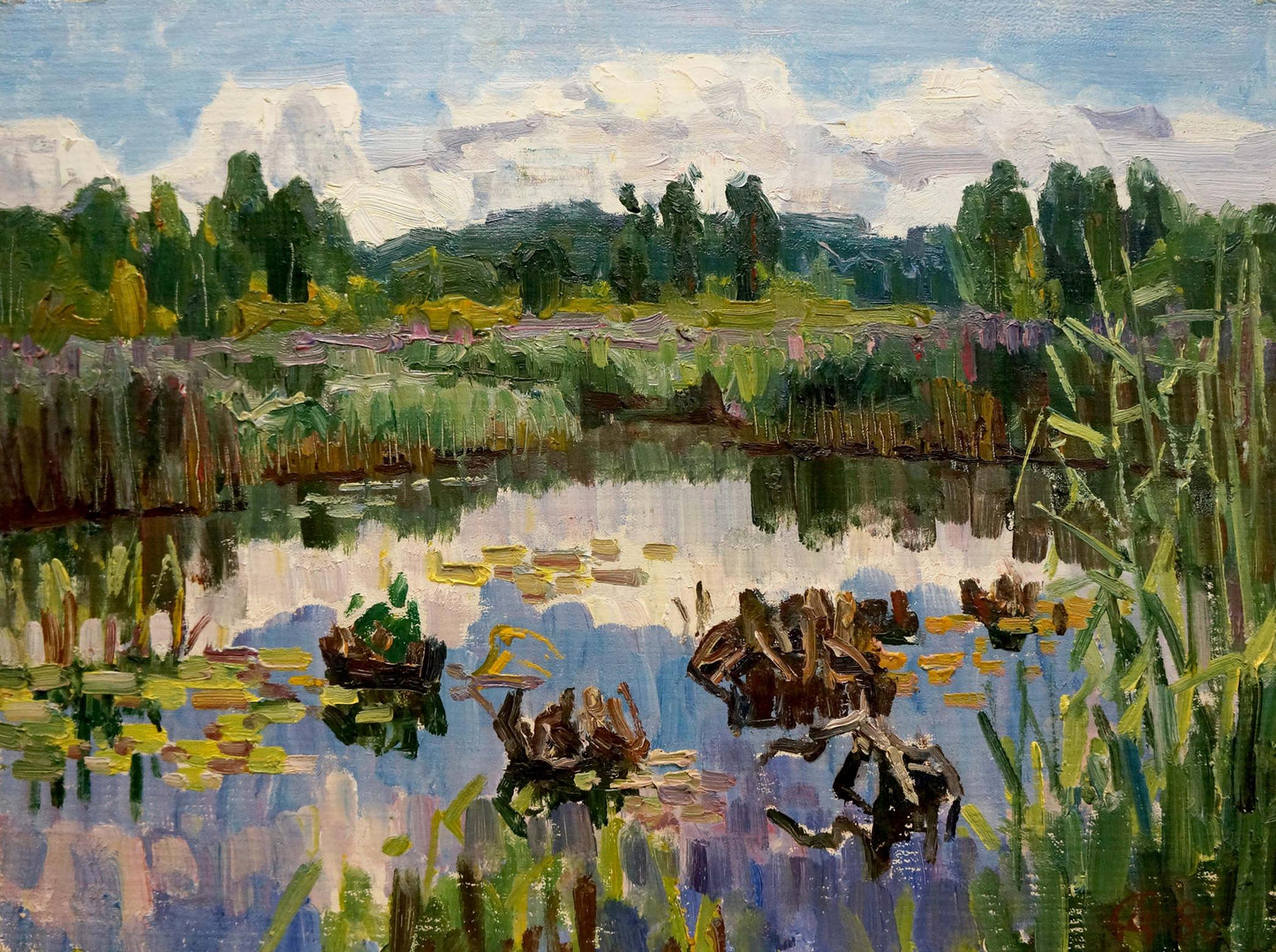 Oil painting Lake in the forest Sabadysh Petr Evlampievich