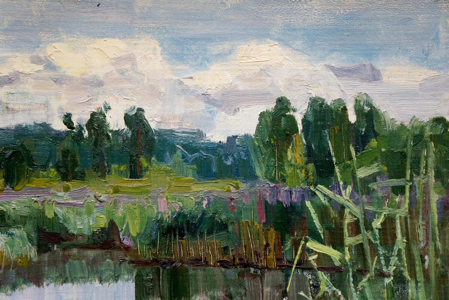 Oil painting Lake in the forest Sabadysh Petr Evlampievich