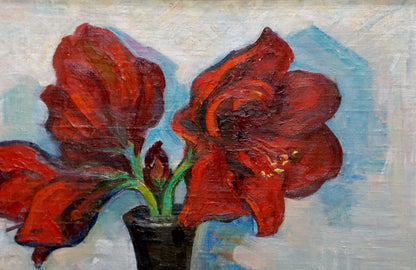 Oil painting Red peonies Dorofeev Nikolay Ivanovich
