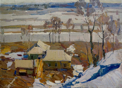 Oil painting Village landscape Lomykin Konstantin Matveevich