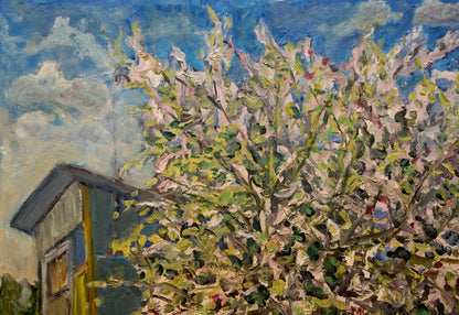 Oil painting A tree blooms in the yard Kisel Ivan Gordeevich