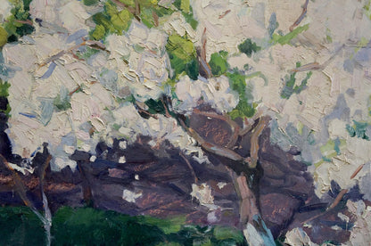 Oil painting Apple tree blossoms Trypilsky