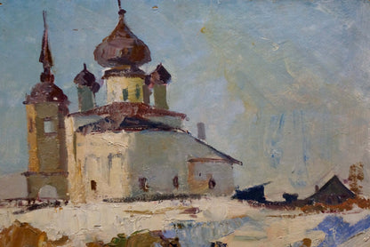 Oil painting Old church on the shore A. G. Gulyaev