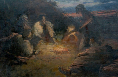 Oil painting Evening, people rest