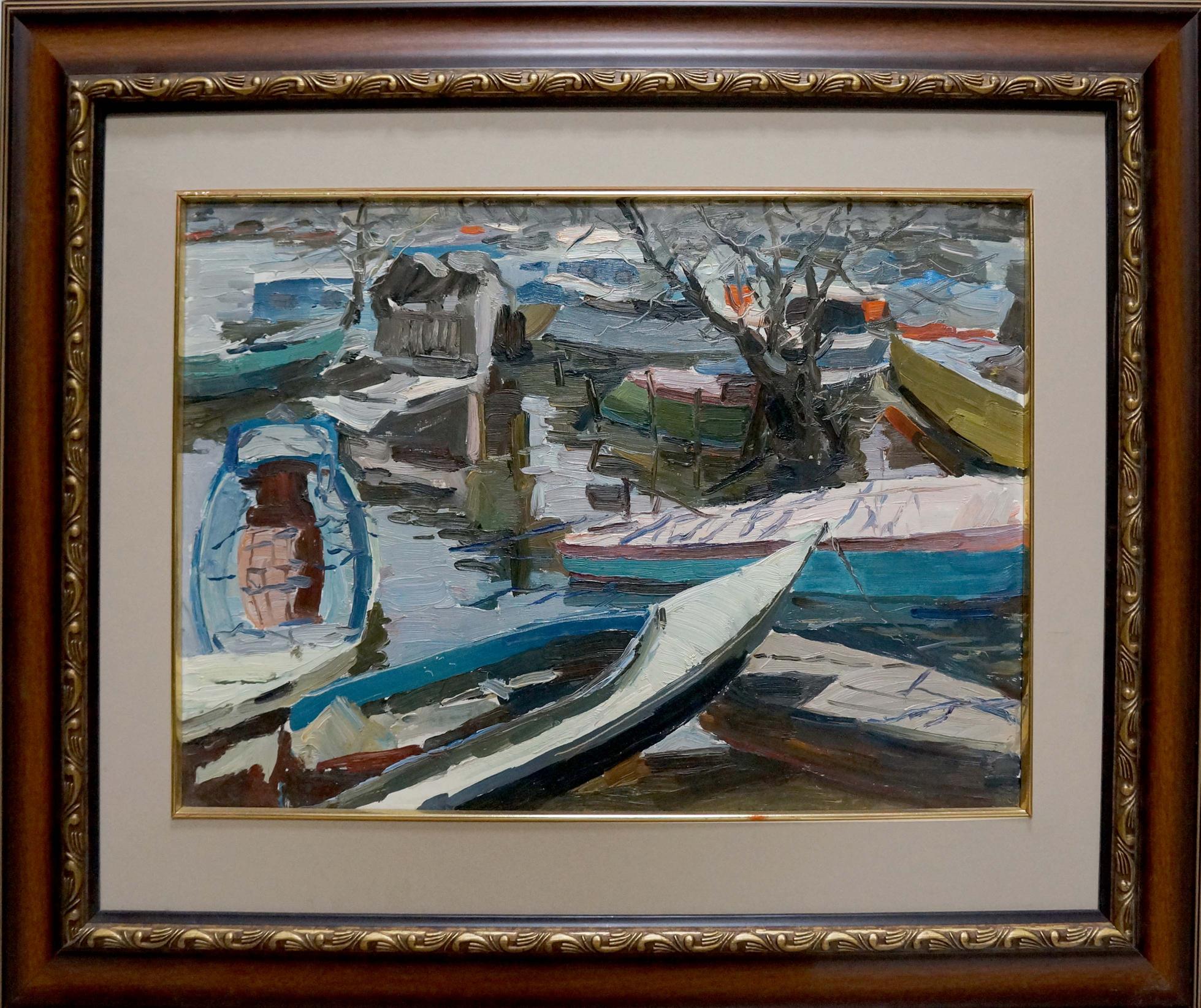 Oil painting Boat ferry
