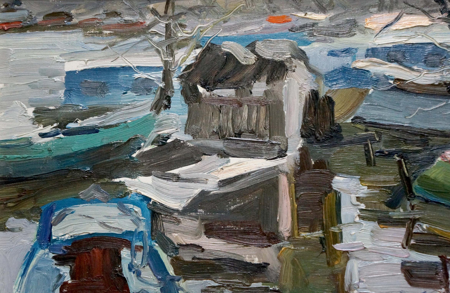 Oil painting Boat ferry