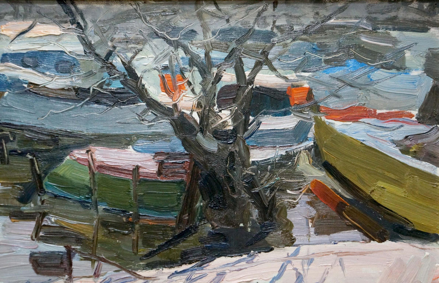 Oil painting Boat ferry