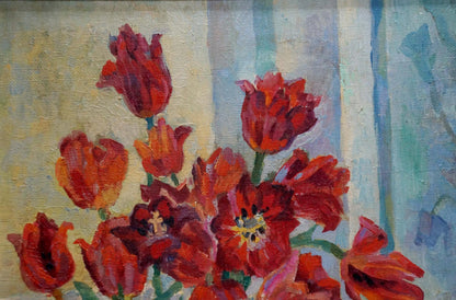 Oil painting Poppies by the window Nechiporenko Elena Henrikhovna