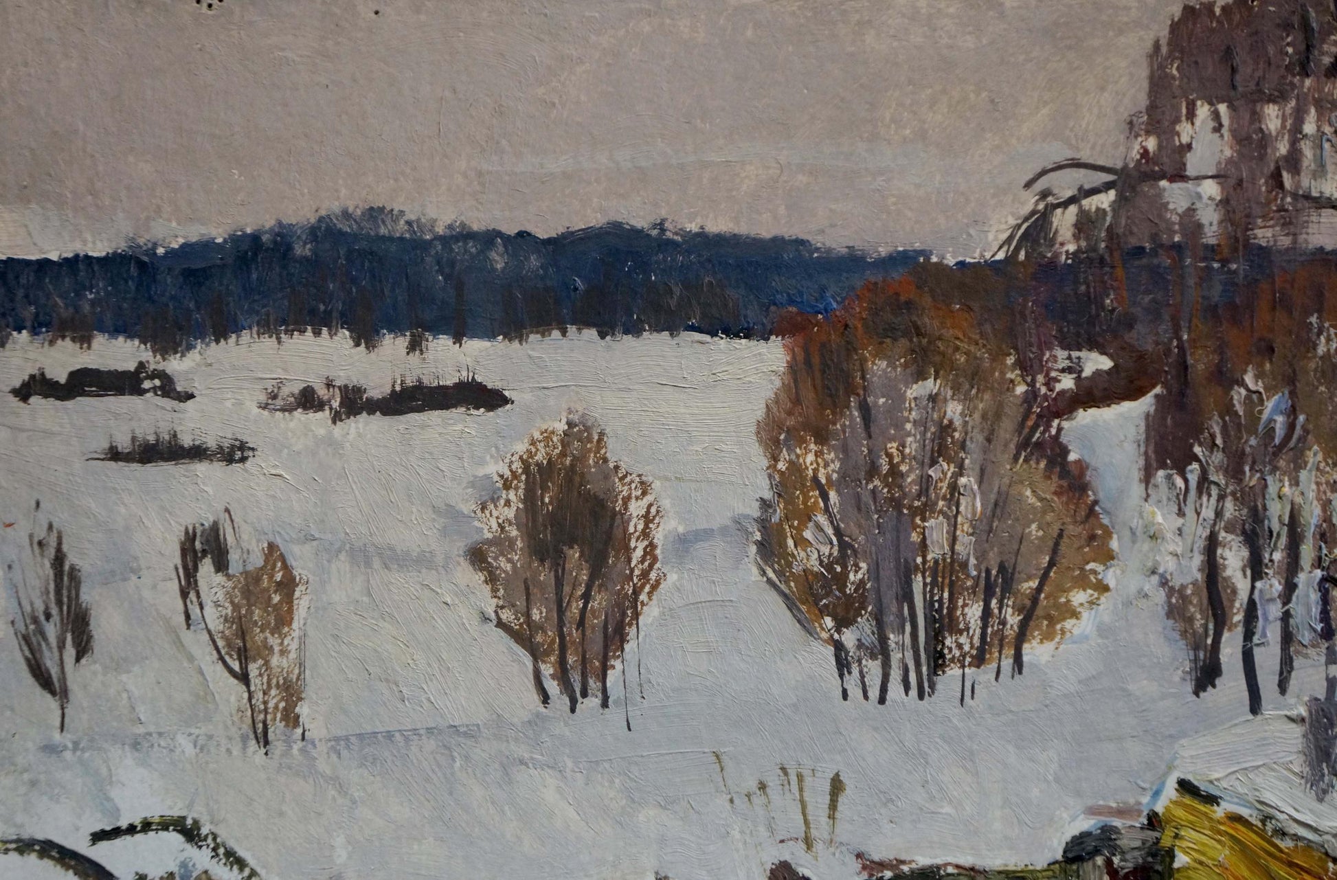 Winter Landscape depicted in oil by Rostislav Mikhailovich Zvyagintsev