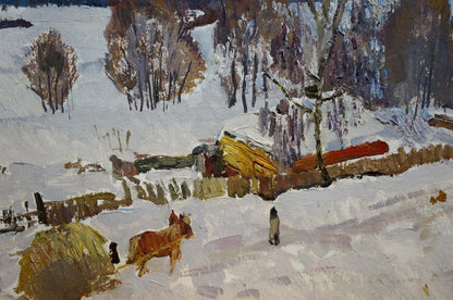 Winter Landscape captured on canvas in oil by Rostislav Mikhailovich Zvyagintsev