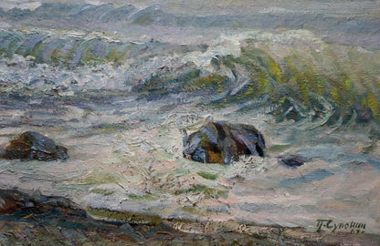 Oil painting Raging sea Suponin Petr Mikhailovich