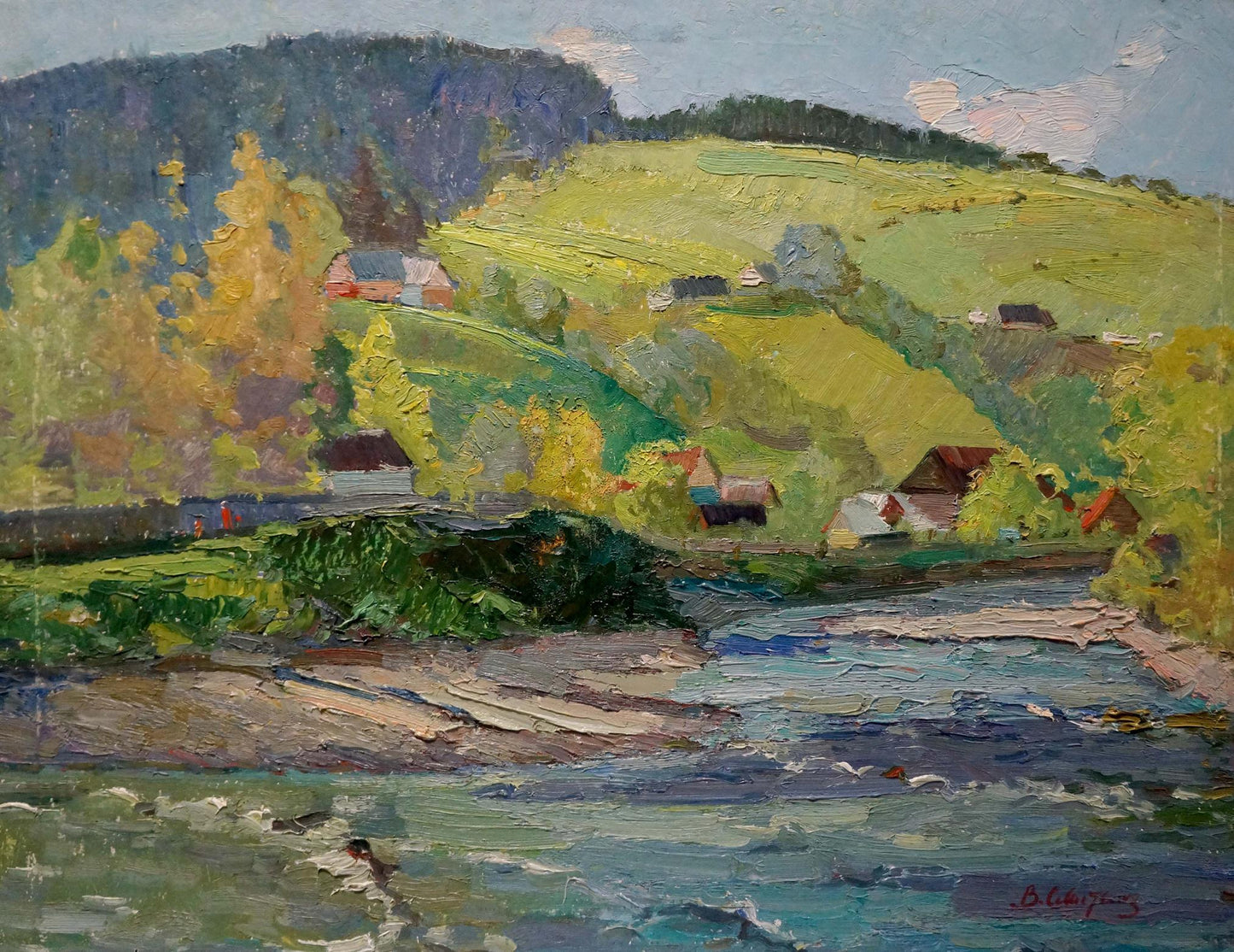 Oil painting Village by the mountain Sevastyanov Viktor Grigorievich