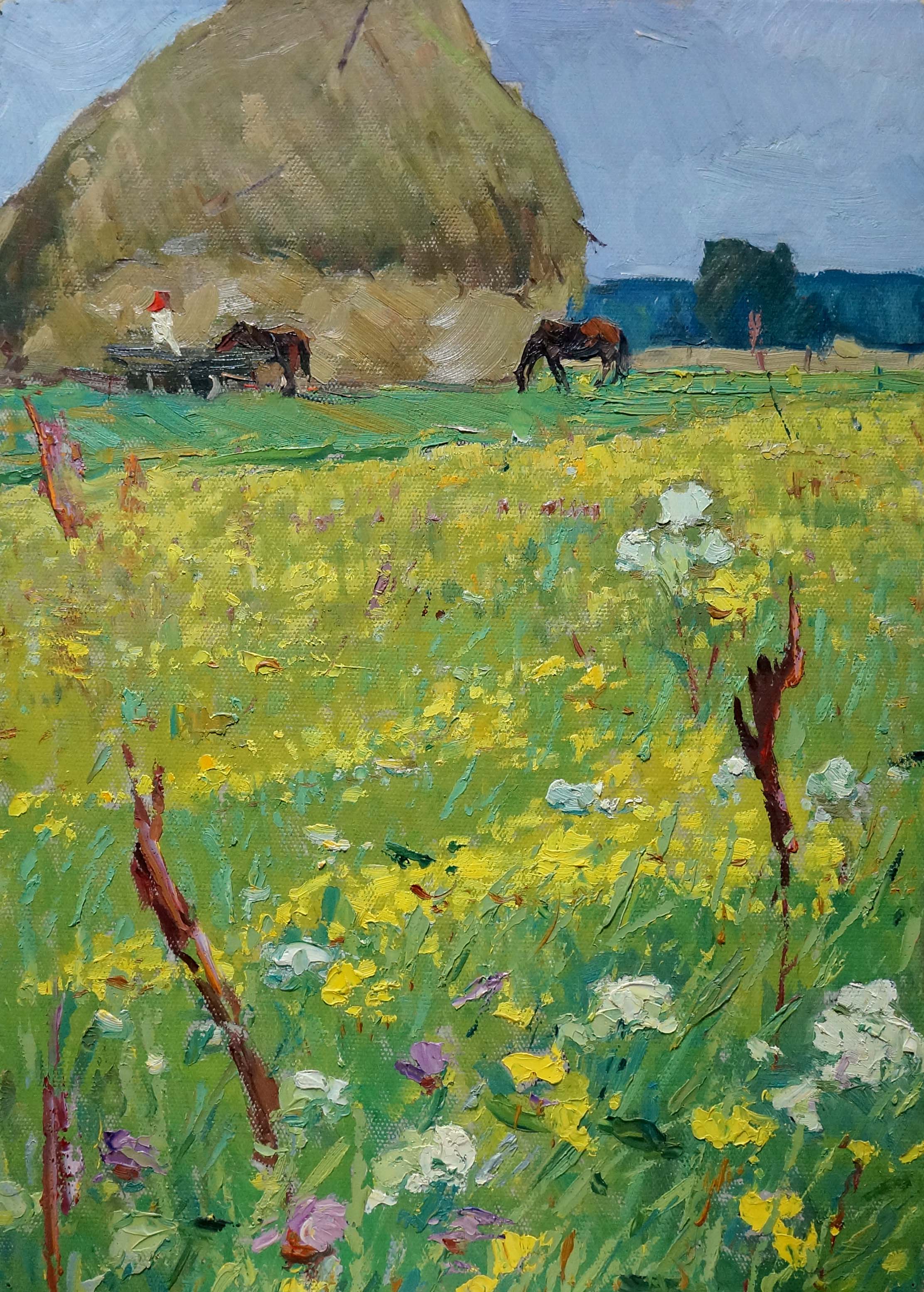 Oil painting Haystacks Sevastyanov Viktor Grigorievich