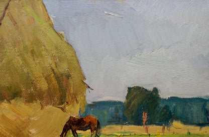 Oil painting Haystacks Sevastyanov Viktor Grigorievich