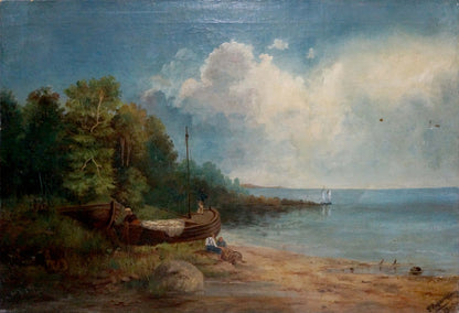 Oil painting People near the shore Lorentsev R.