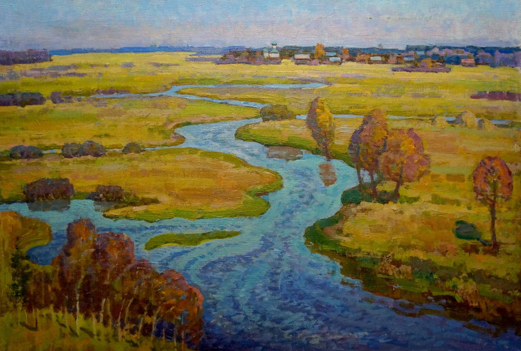 Oil painting Winding autumn river Grigory Ruban