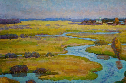 Oil painting River landscape Ruban Grigory Savelievich
