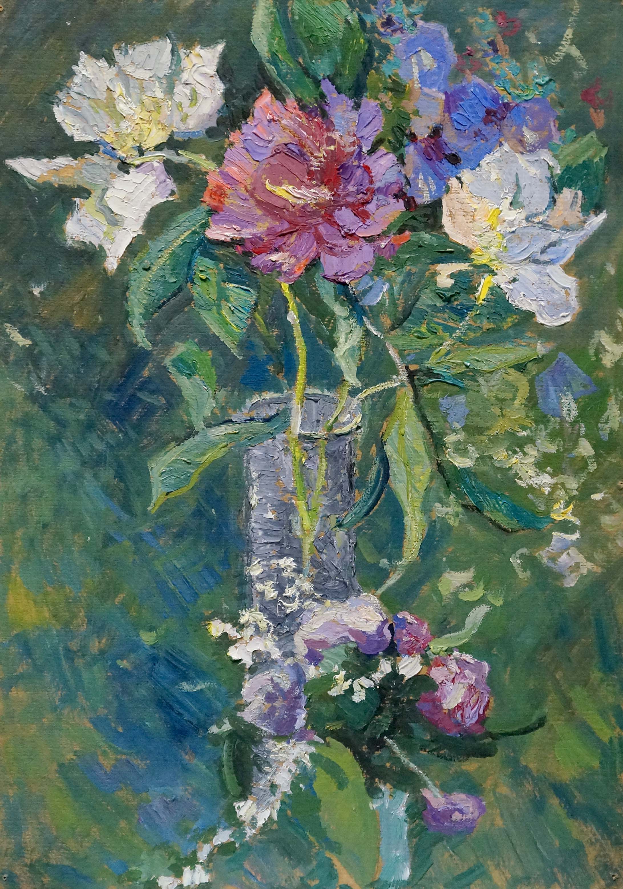 Oil painting Vase with flowers in the garden Unknown artist