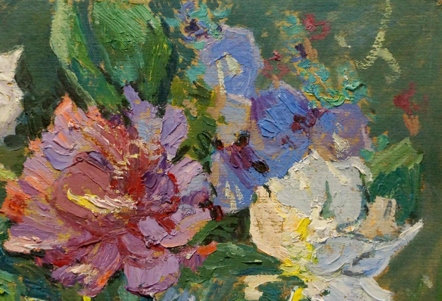 Oil painting Vase with flowers in the garden Unknown artist