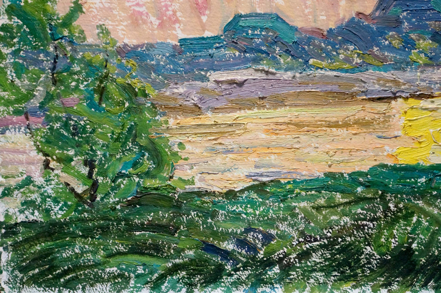 Oil painting Sunset landscape over the forest Viktor Sevastyanov