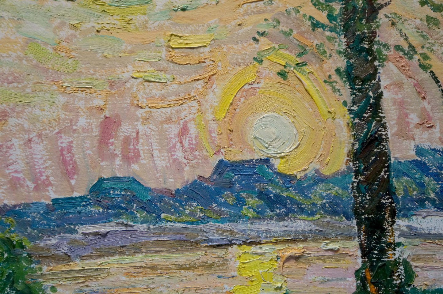 Oil painting Sunset landscape over the forest Viktor Sevastyanov