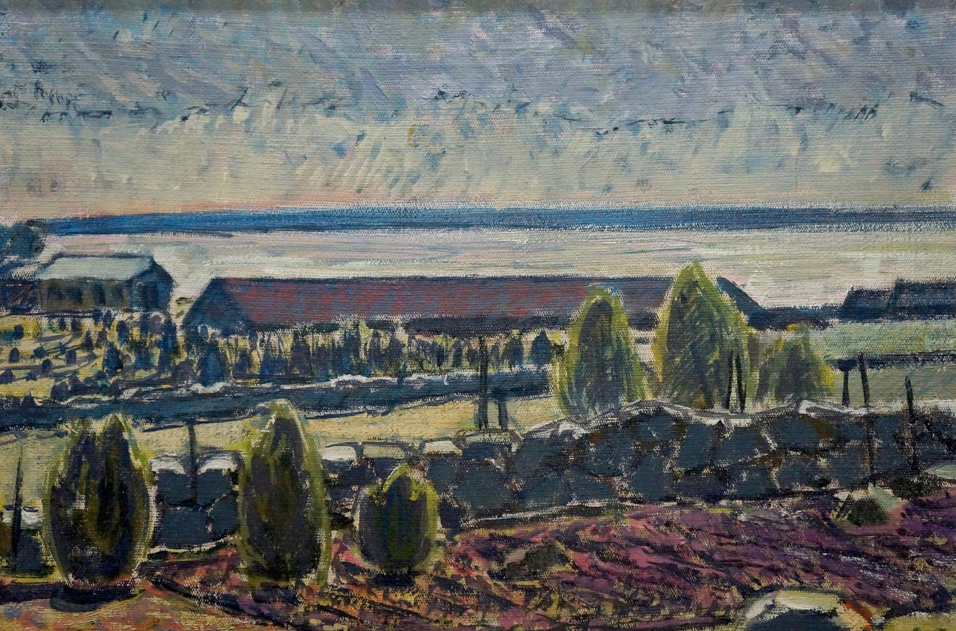 House near the sea depicted in an oil painting by a Lithuanian artist