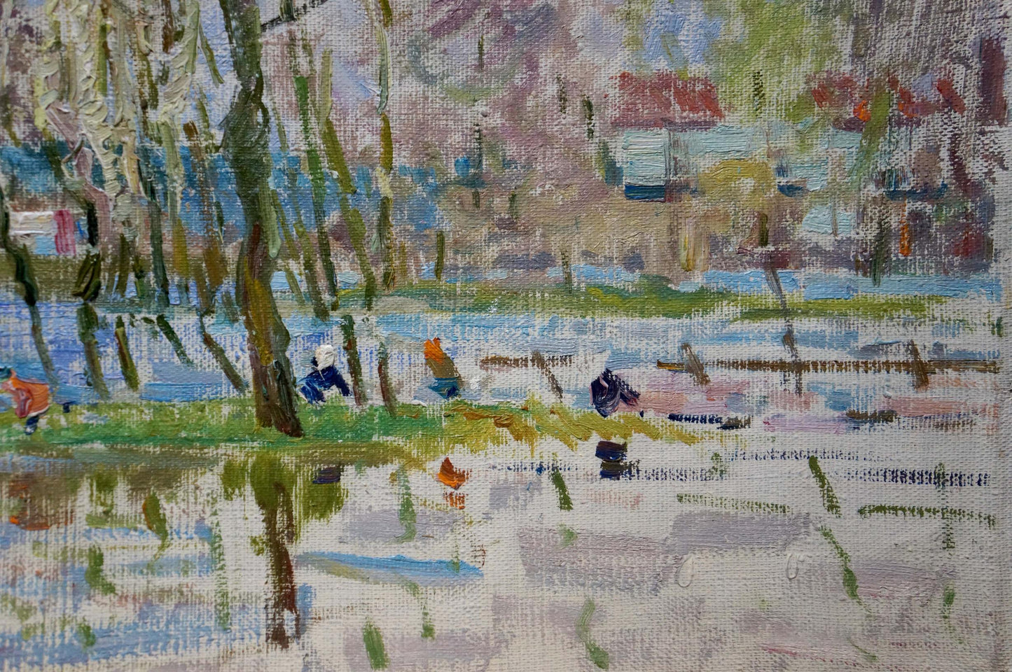 Oil painting Children by the pond Sevastyanov Viktor Grigorievich