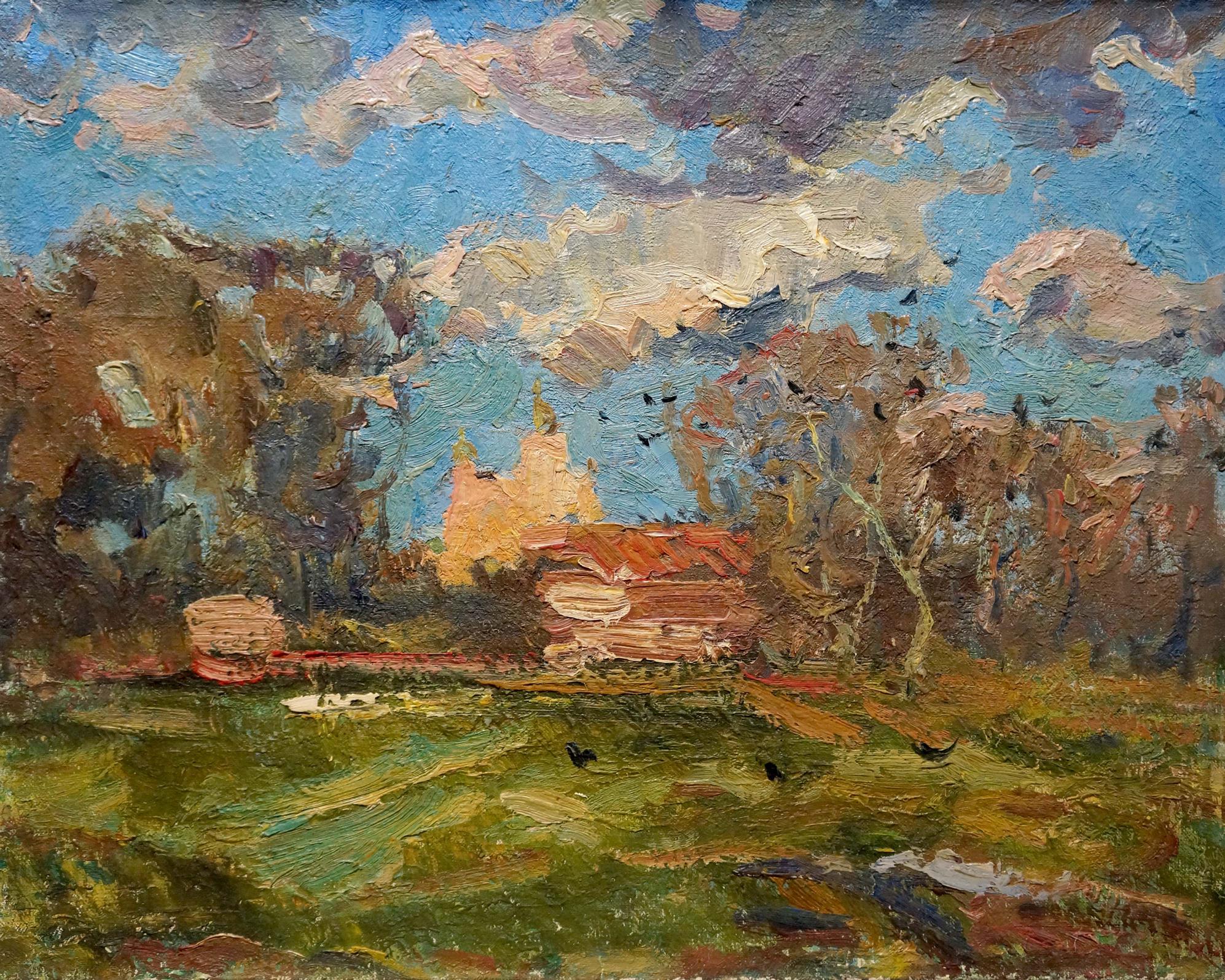 Oil painting Autumn cloudy day Viktor Sevastyanov
